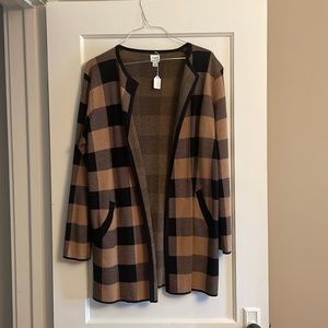 JCrew Factory Black and Tan Plaid Cardigan SIZE MEDIUM